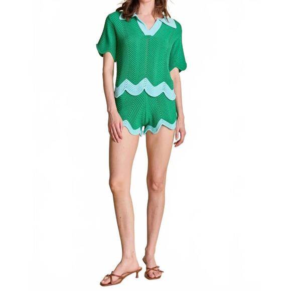 English Factory Georgica Scallop Wave Crochet Shorts NWT Green Blue XS BohoChic - Picture 7 of 10